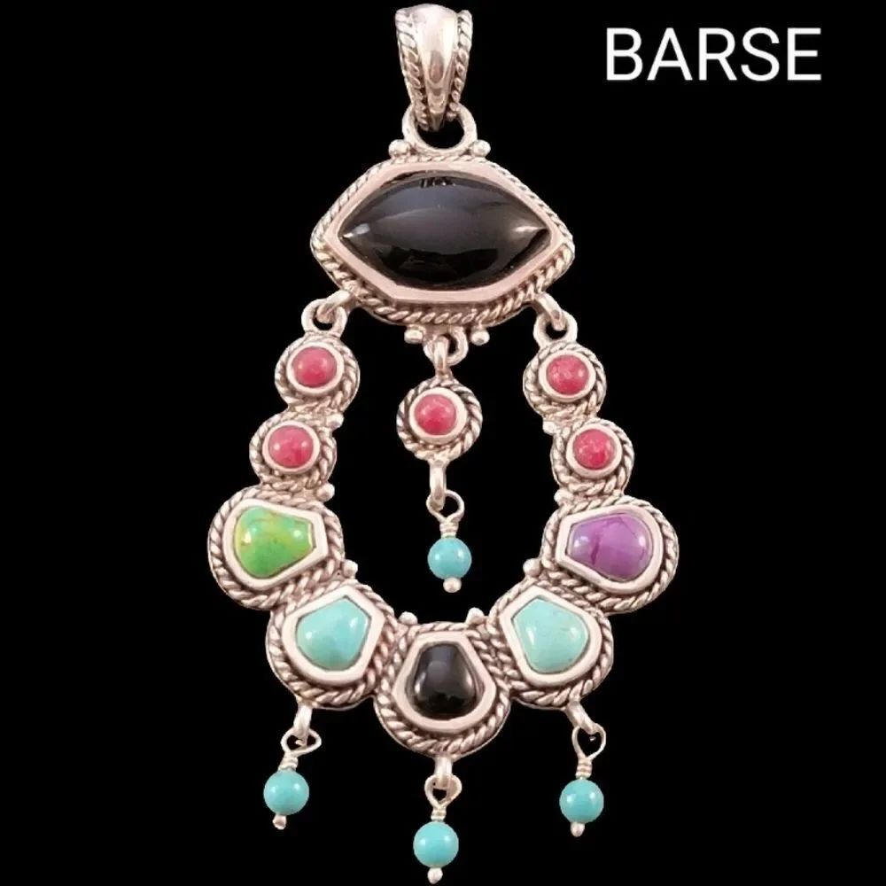 Barse Multi Stone Sterling Exotic Drop Statement Pendant